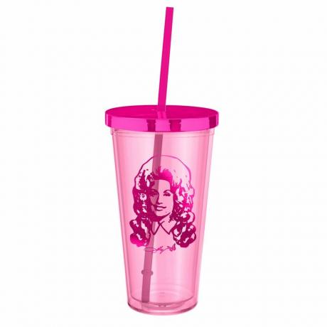 Dolly Parton Rosa plastglas med sugrör