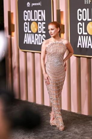 jessica chastain deltar i den 80:e årliga utmärkelsen Golden Globe på beverly hilton