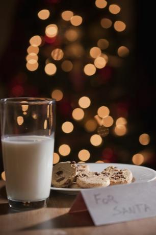 glas mjölk och kakor för santa