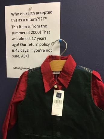 Kunden återvänder 17-årig skjorta till klyftan