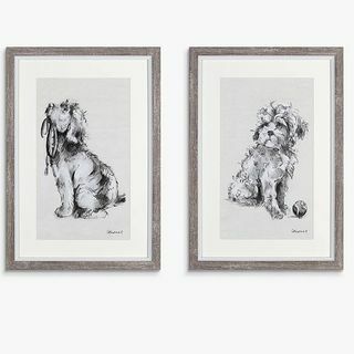 Gracie Tapner - Fetch Doggy Framed Print & Mount, Set om 2, 33 x 23 cm, VitSvart